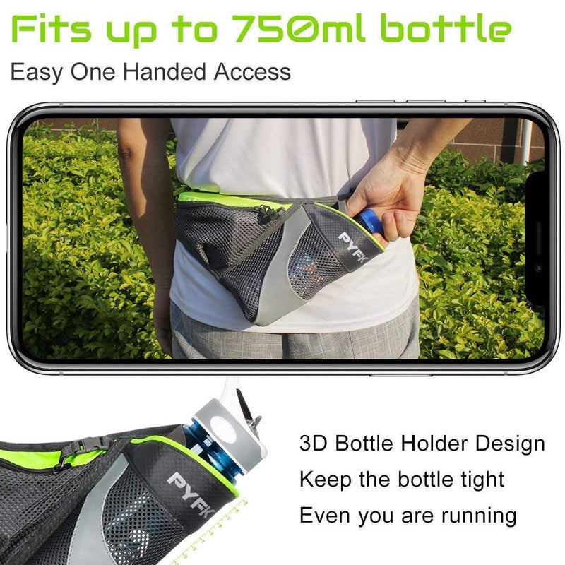 PYFK Running Belt Hydration Waist Pack with Water Bottle Holder for Men Women Waist Pouch Fanny Bag Reflective (Green) - Image 4